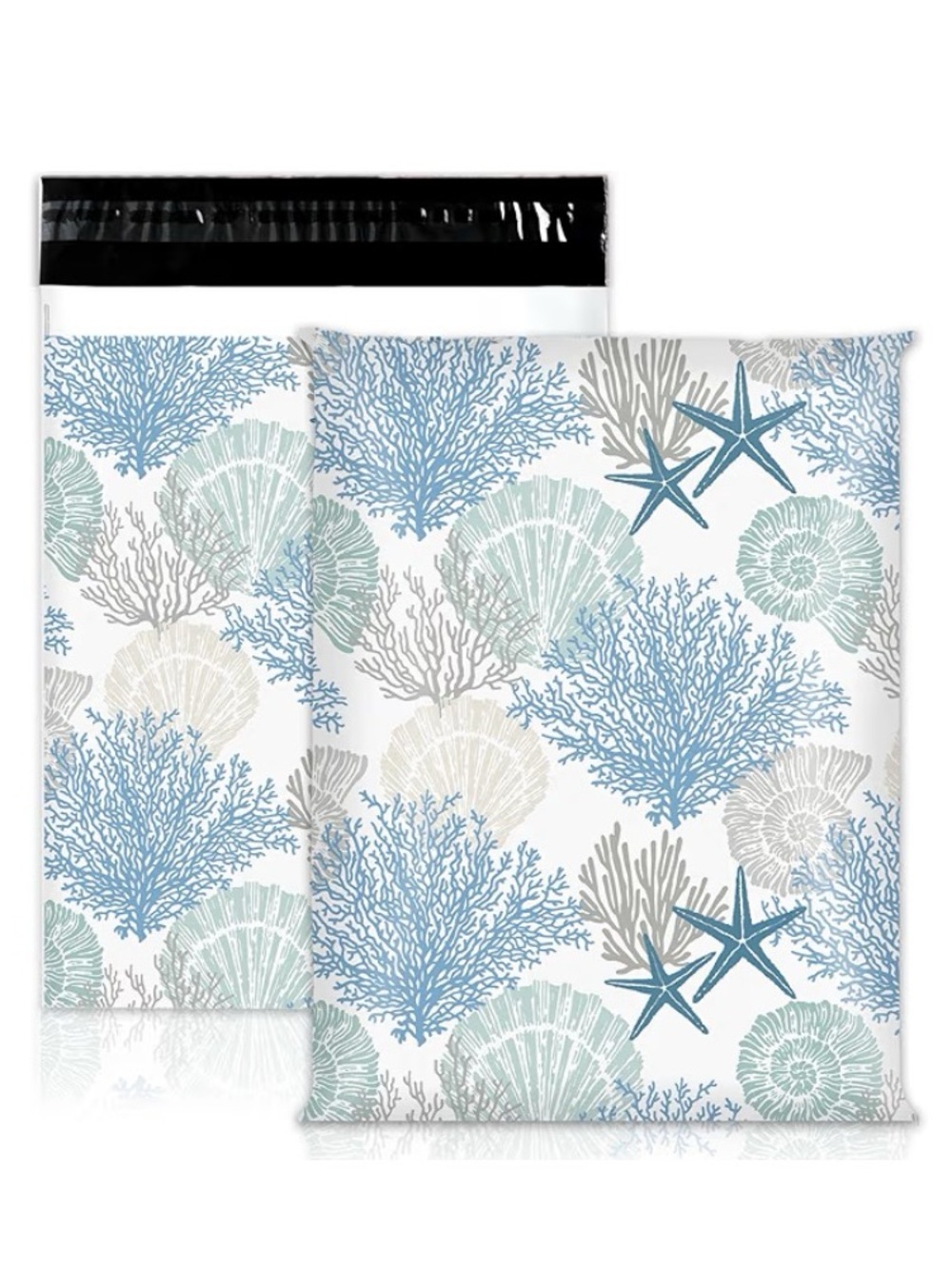 10Pk 10x13 Ocean Beach Starfish & Seashell Poly Mailers